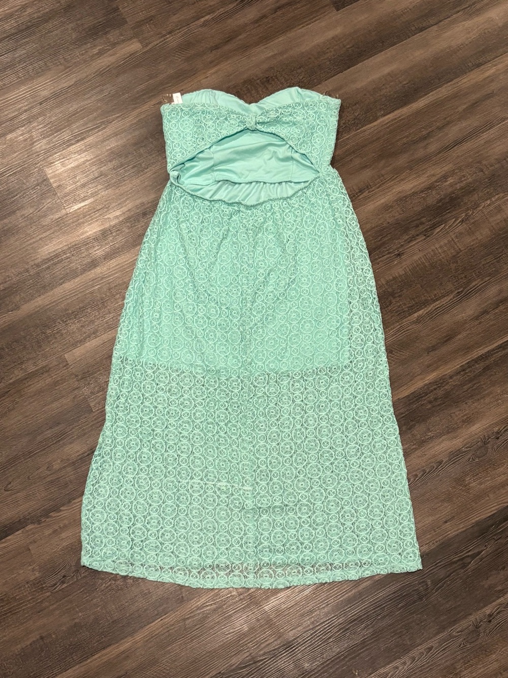 Strapless Mint Lace Maxi Dress